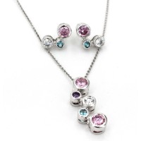 Sterling Silver Crystal Necklace and Earring Set - NE-E147MIX